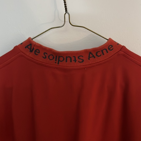 Acne Studios Navid Red Mock Neck Logo T-Shirt M - Picture 5 of 5
